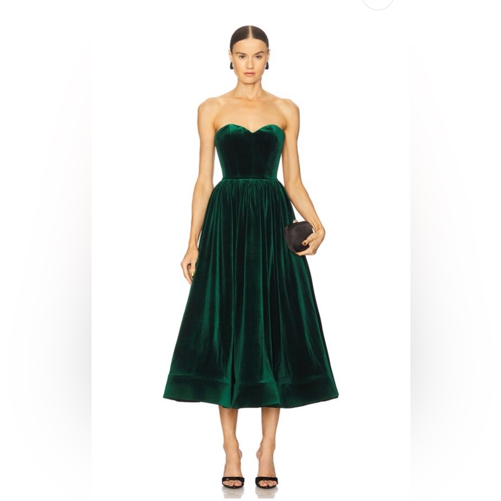 NWOT BRONX AND BANCO Inara Emerald Velvet Midi Dress ,Elegant Green Velvet Dress - Picture 3 of 15